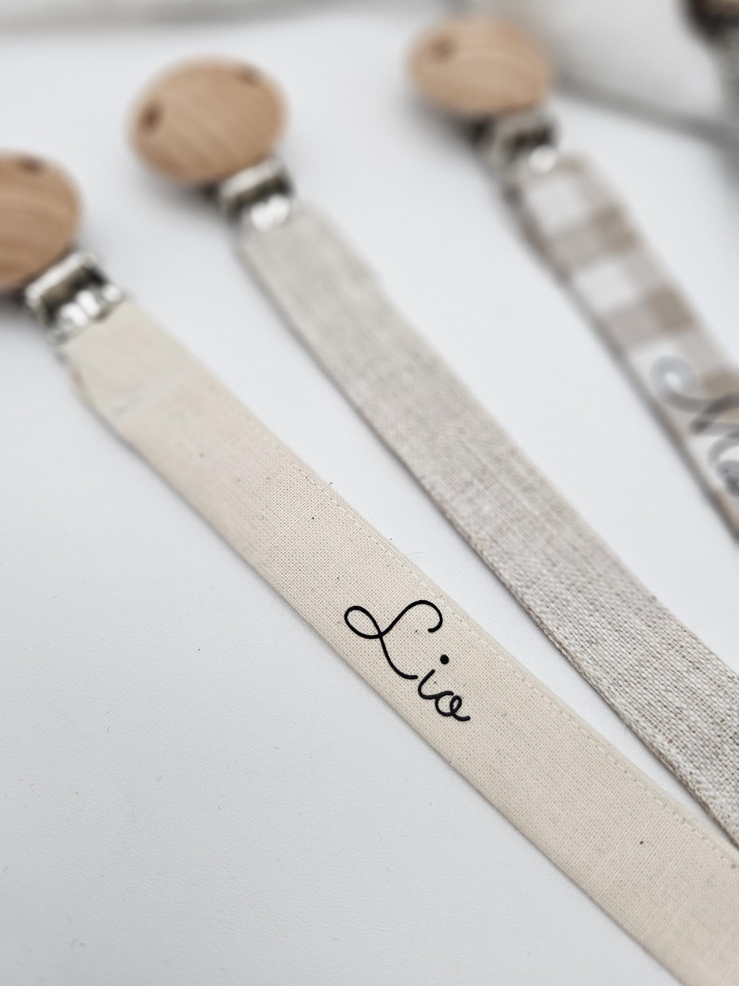 Vintageliebe® | Schnullerkette öko tex Standard 100 zertifiziert aus Baumwolle/ Leinen | Schlichte & elegante Schnullerkette mit Namen