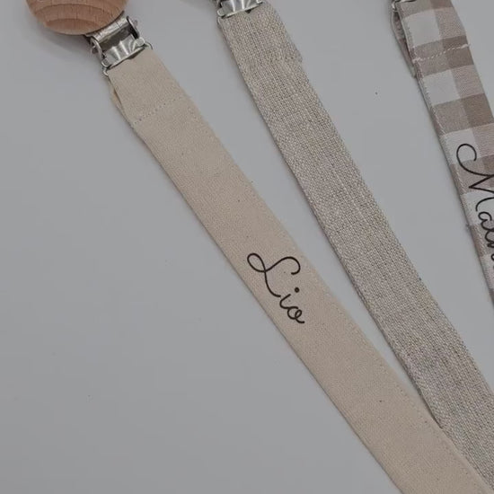 Vintageliebe® | Schnullerkette öko tex Standard 100 zertifiziert aus Baumwolle/ Leinen | Schlichte & elegante Schnullerkette mit Namen